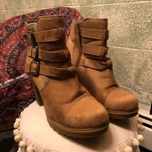 Tan Brown Booties W/ zipper and buckles